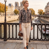 Jachetă scurtă cu guler tip cămașă animal print maro