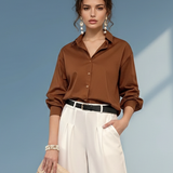 Cămașă din bumbac poplin cu mânecă lungă maro