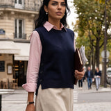 Vestă din tricot reiat cu nasturi laterali bleumarin