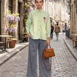Cămașă damă stil jeans cu buzunar colorat aqua
