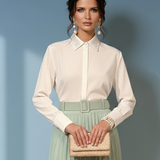 Cămașă cu nasturi ascunși și guler cu strasuri alb