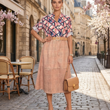 Fustă midi cu buzunare și carouri roz