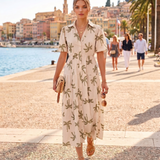 Rochie lungă cu palmieri brodați beige