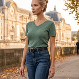 Bluză tricotată cu sclipici și mânecă scurtă verde