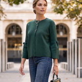 Jachetă lejeră cu mânecă clopot și fundiță verde