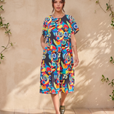 Rochie maneca scurta si print multicolor multicolor