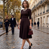 Rochie midi evazată cu mânecă lungă grena