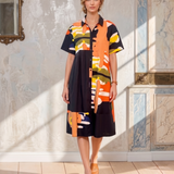 Rochie tip cămașă cu mânecă scurtă și print multicolor maro