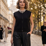 Vestă tricotată cu fermoar negru