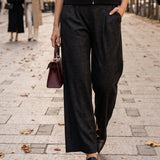 Pantaloni largi melanj cu pense negru