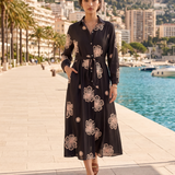 Rochie lungă brodată cu flori negru