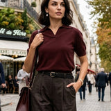 Pulover cu mânecă scurtă şi guler polo grena