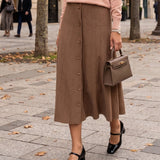 Fustă midi din tricot cu lână şi caşmir şi nasturi beige