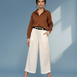 Cămașă din bumbac poplin cu mânecă lungă maro