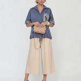 Bluză din bumbac cu dantelă florală la mâneci albastru-jeans