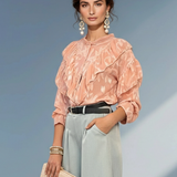 Bluză boho cu volane roz