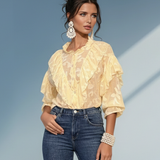 Bluză boho cu volane galben