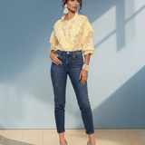 Bluză boho cu volane galben