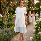 Rochie midi din tencel cu drapaj asimetric alb