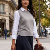 Vestă din tricot reiat cu nasturi laterali gri