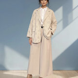 Pantaloni largi din vâscoză cu pense și curea inclusă crem