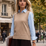 Vestă din tricot reiat cu nasturi laterali grej
