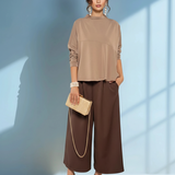 Bluză largă cu guler înalt grej