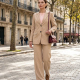 Pantaloni eleganți largi cu croială clasică crem