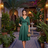 Rochie midi cu buzunare și mânecă 3/4 verde