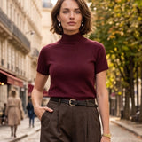 Pulover cu mânecă scurtă şi guler semi-înalt grena