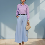 Pantaloni largi din vâscoză cu pense și curea inclusă bleu