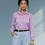 Cămașă din bumbac poplin cu mânecă lungă lila