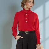 Bluză din voal cu volane la guler și mâneci rosu