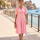 Rochie din bumbac subțire cu polka dots roz