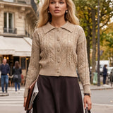 Jachetă din tricot împletit cu guler beige