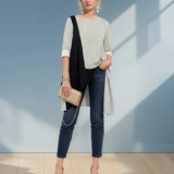 Bluză asimetrică cu dungi verzi și inserție din bumbac verde