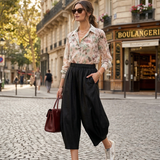 Bluză plisată cu print floral și mânecă lungă verde