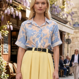 Cămașă mânecă scurtă cu print floral bleu