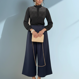 Cămașă cu strasuri și volan la guler negru