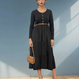 Rochie lungă cu bust din bumbac și curea în talie negru