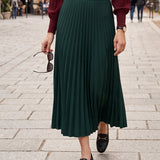 Fustă midi plisată din tricot fin verde-dark