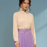 Cămașă cu nasturi ascunși și guler cu strasuri crem