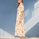 Rochie lungă cu palmieri brodați beige