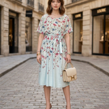 Rochie in print floral cu cordon-aqua