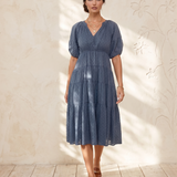 Rochie din bumbac subțire cu polka dots bleumarin