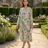 Rochie cu print oriental și buzunare verde