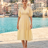 Rochie din bumbac subțire cu polka dots galben