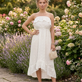 Rochie cu broderie și bretele subțiri, volan bust alb