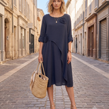 Rochie cu capă și flori aplicate bleumarin