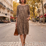Rochie stil balon cu buzunare maro